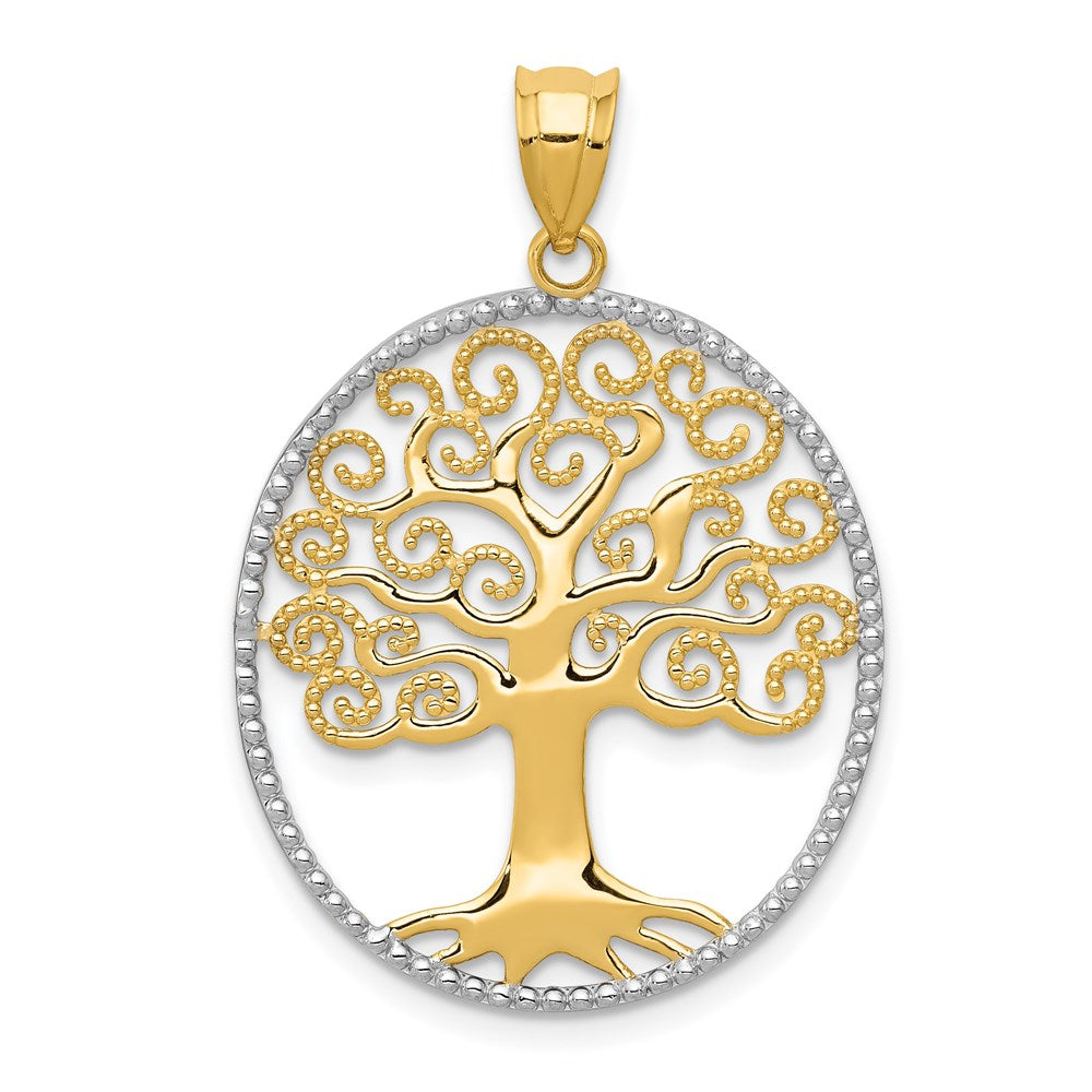 14K Yellow Gold w/Rhodium Filigree Tree of Life Pendant