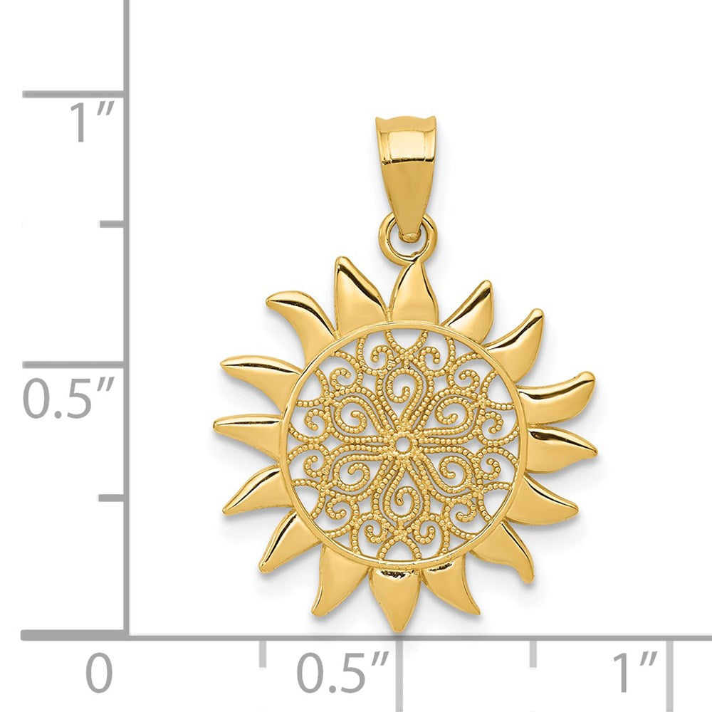 14k Polished Filigree Sun Pendant - Product Photo