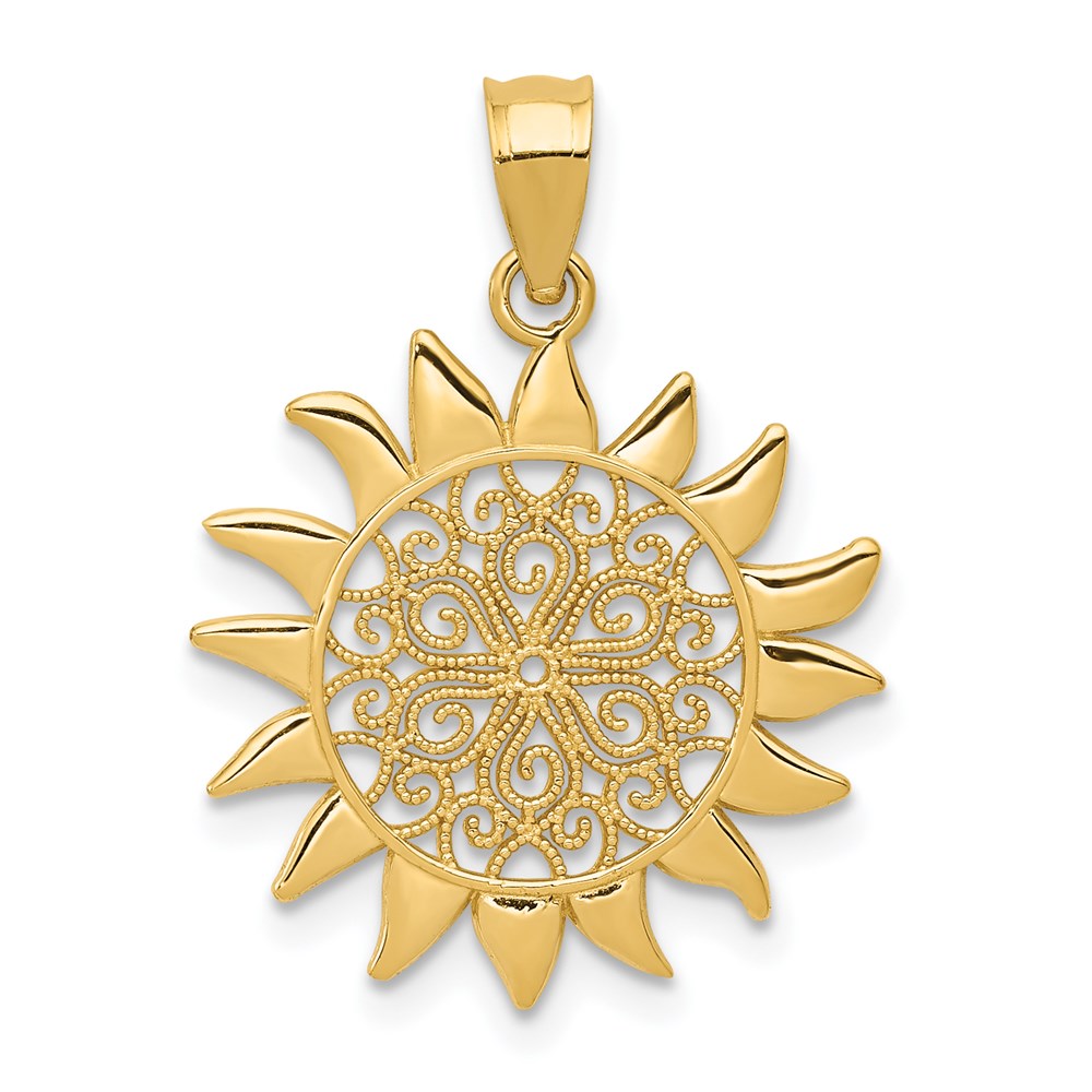 14k Polished Filigree Sun Pendant - Product Photo