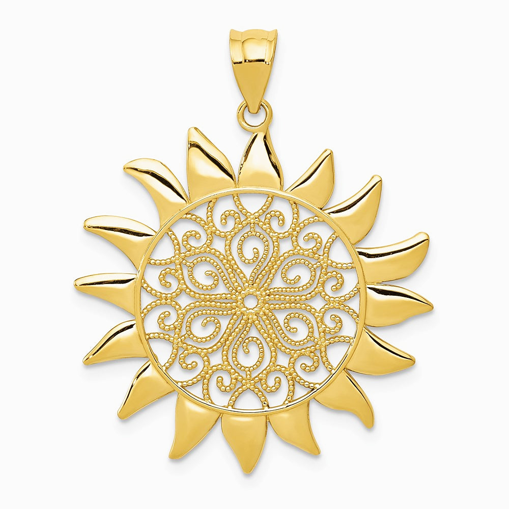 14K Yellow Gold Filigree Sun Pendant - Product Photo