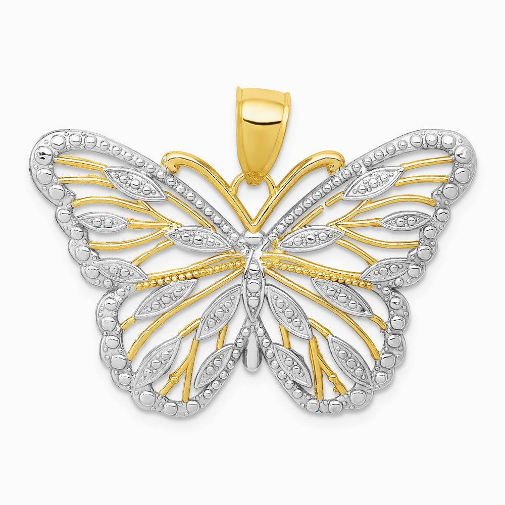 10K / 14K Yellow with Rhodium W/Rhodium Butterfly Pendant - Product Photo