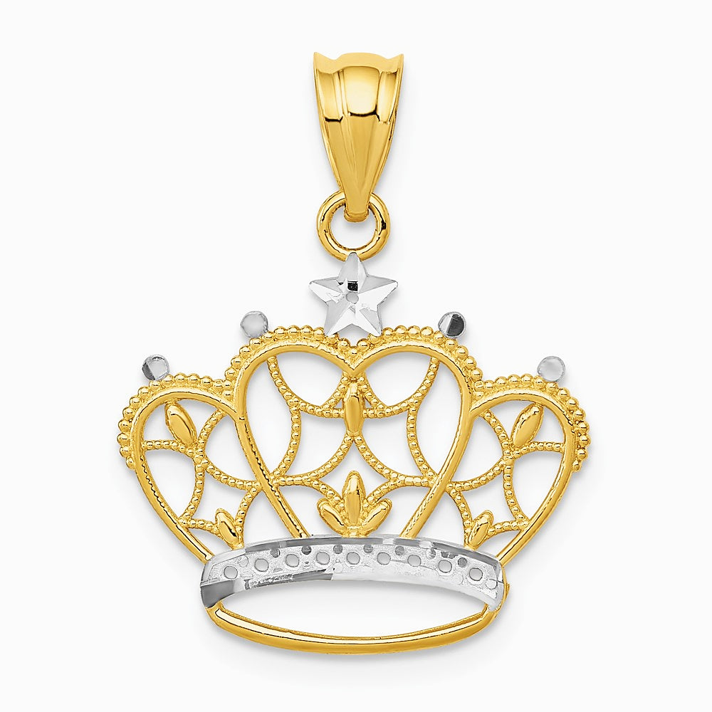 14K Yellow & Rhodium and Rhodium Crown Pendant - Product Photo