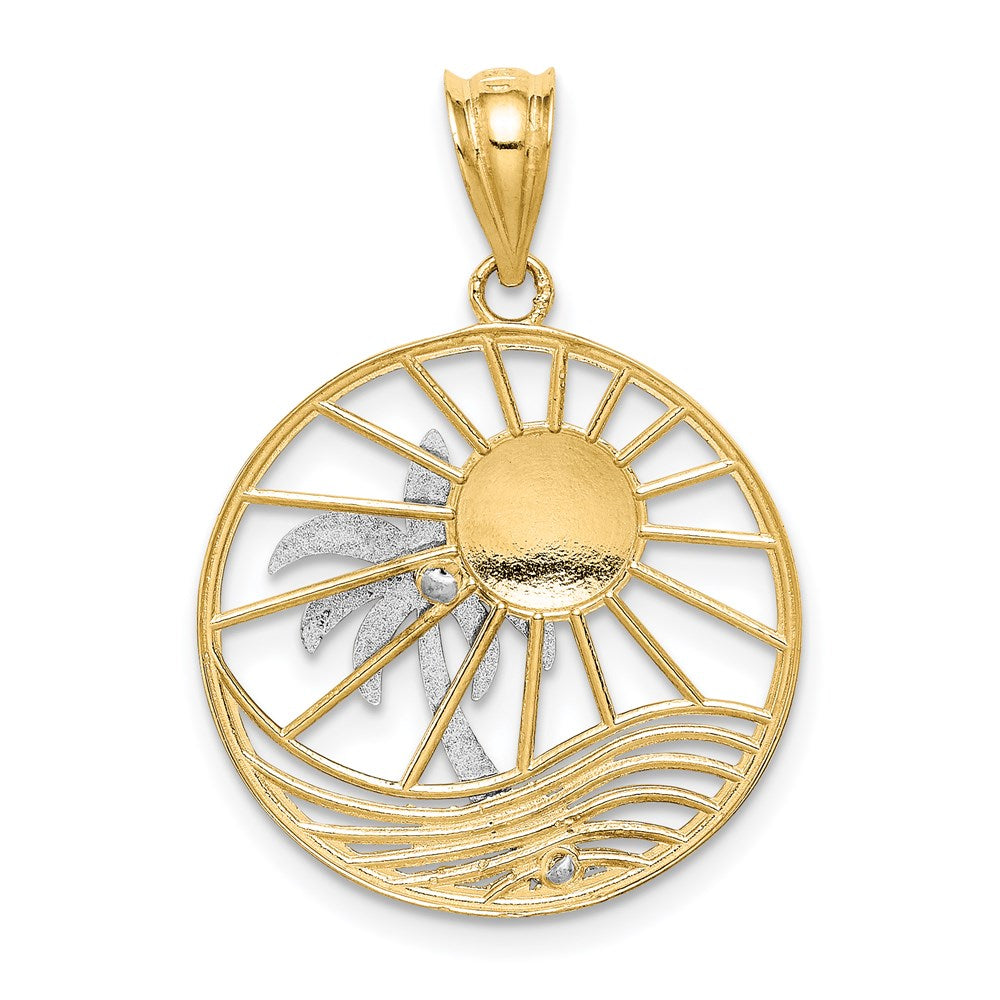 14K Two-tone Sun and Palm Tree Pendant - Product Photo