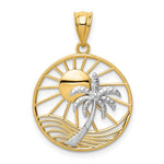 14K Two-tone Sun and Palm Tree Pendant - Product Photo