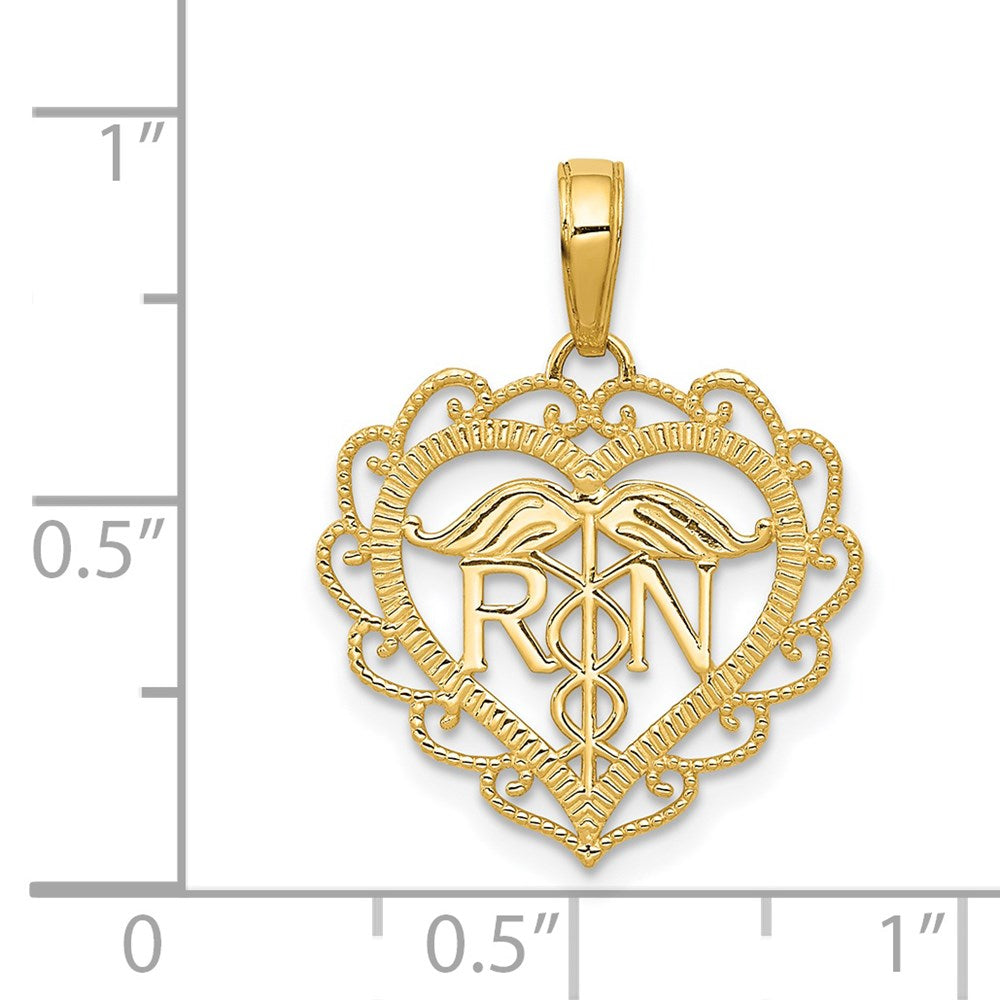 10K / 14K Yellow Gold Registered Nurse Heart Pendant - Product Photo