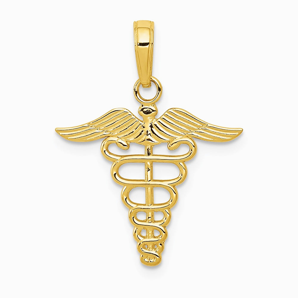 10K / 14K Yellow Gold Caduceus Pendant - Product Photo