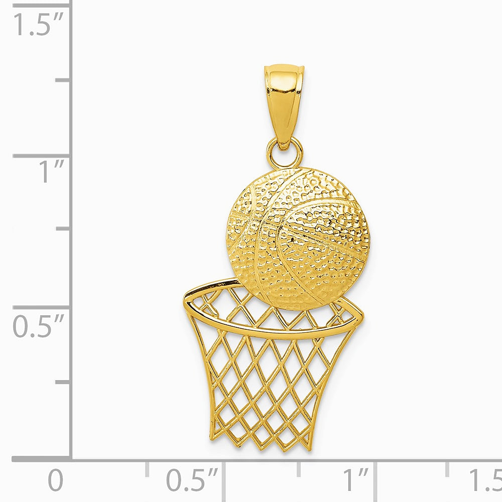10K / 14K Yellow Gold Basketball and Net Pendant - Product Photo