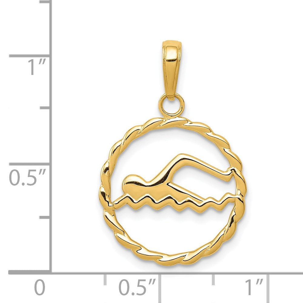 10K / 14K Yellow Gold Swimming Inside Frame Pendant - Product Photo