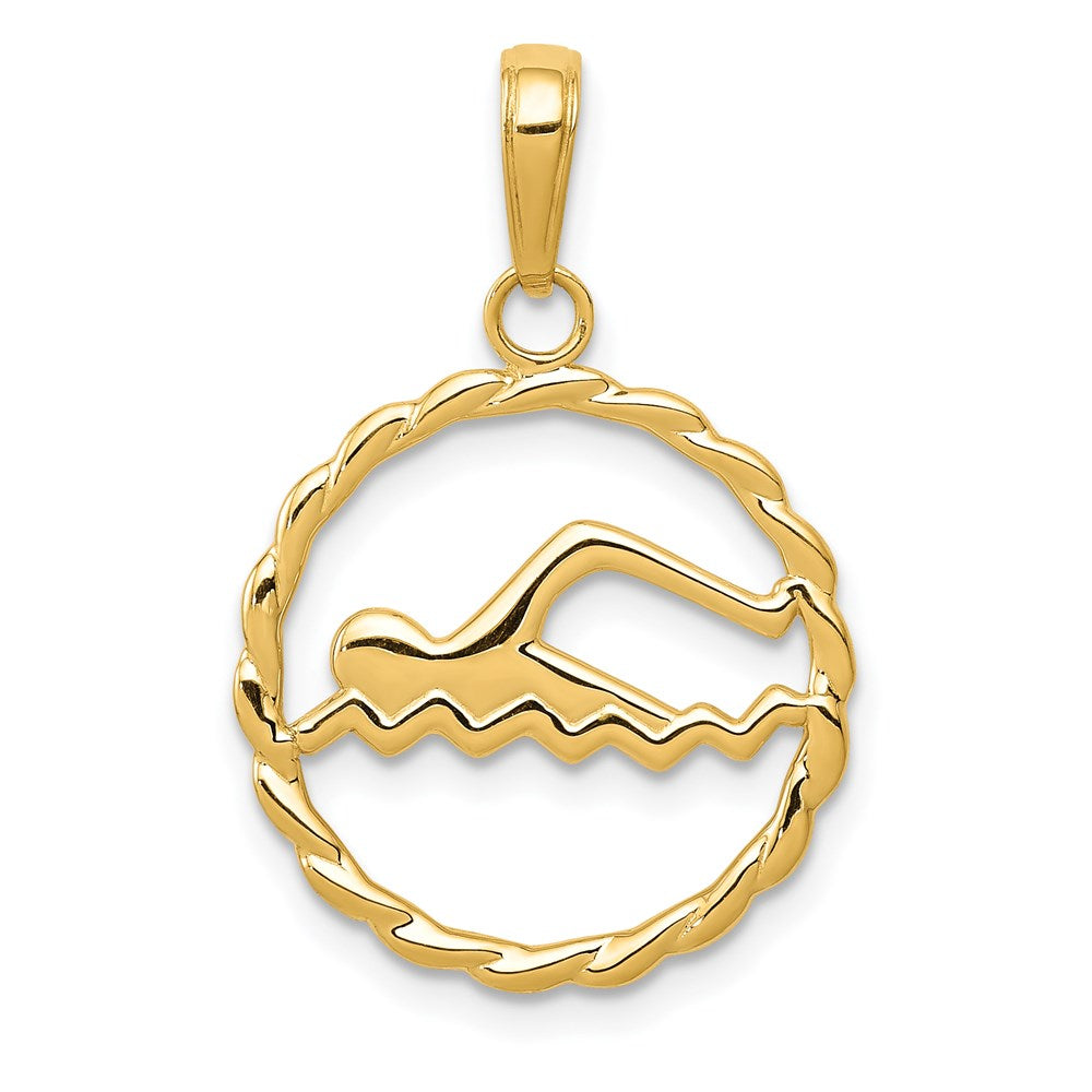 10K / 14K Yellow Gold Swimming Inside Frame Pendant - Product Photo