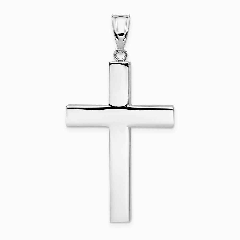 14K White Gold Polished Hollow Cross Pendant - Product Photo
