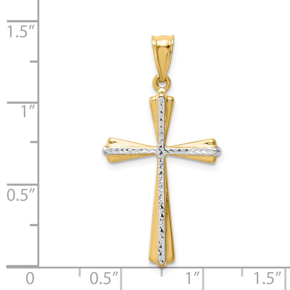 14k w/Rhodium Diamond Cut Cross Pendant - Product Photo