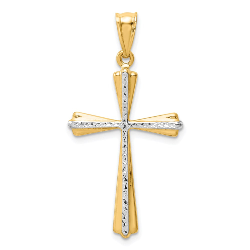 14k w/Rhodium Diamond Cut Cross Pendant - Product Photo