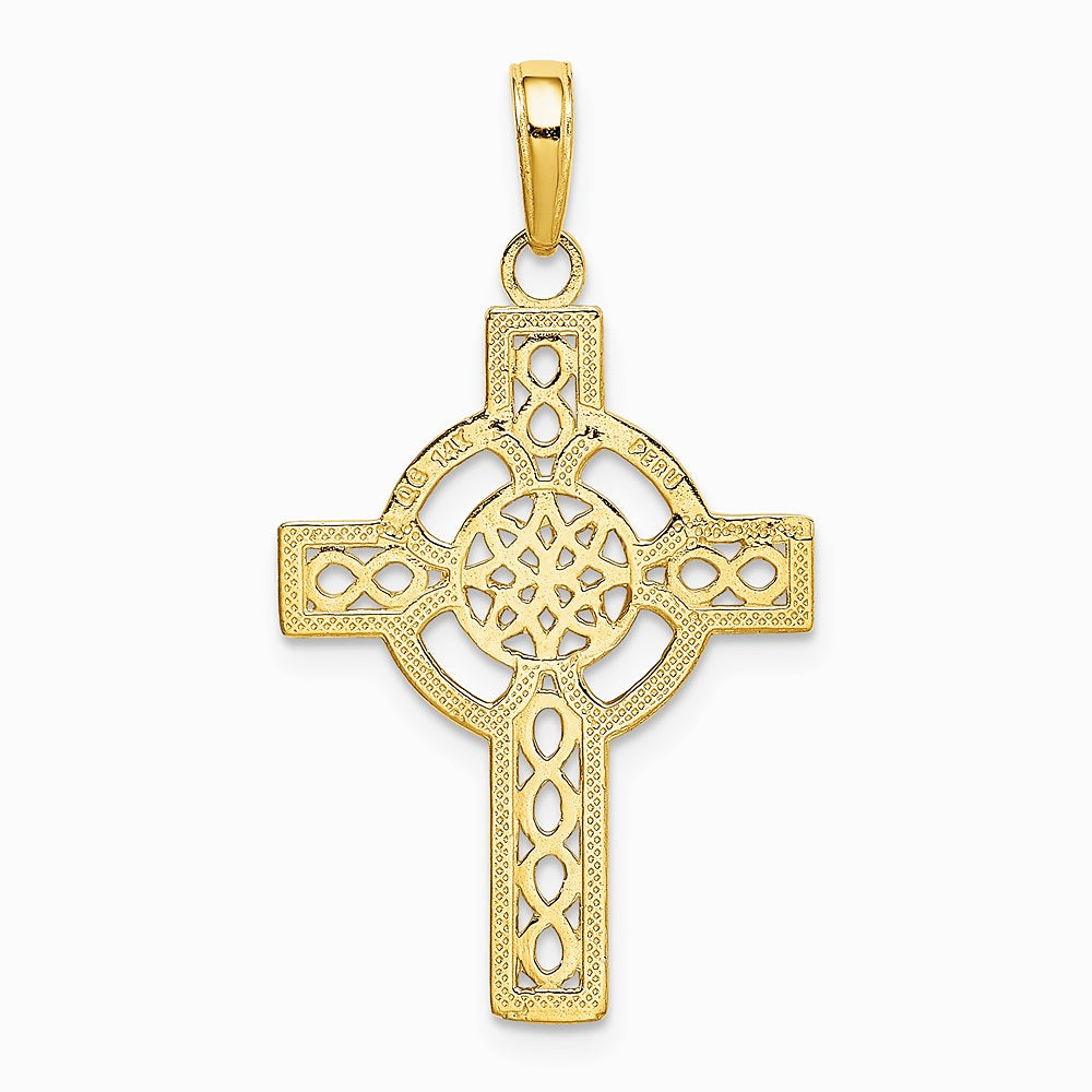 10K / 14K Yellow Gold Diamond-cut Celtic Cross Pendant - Product Photo