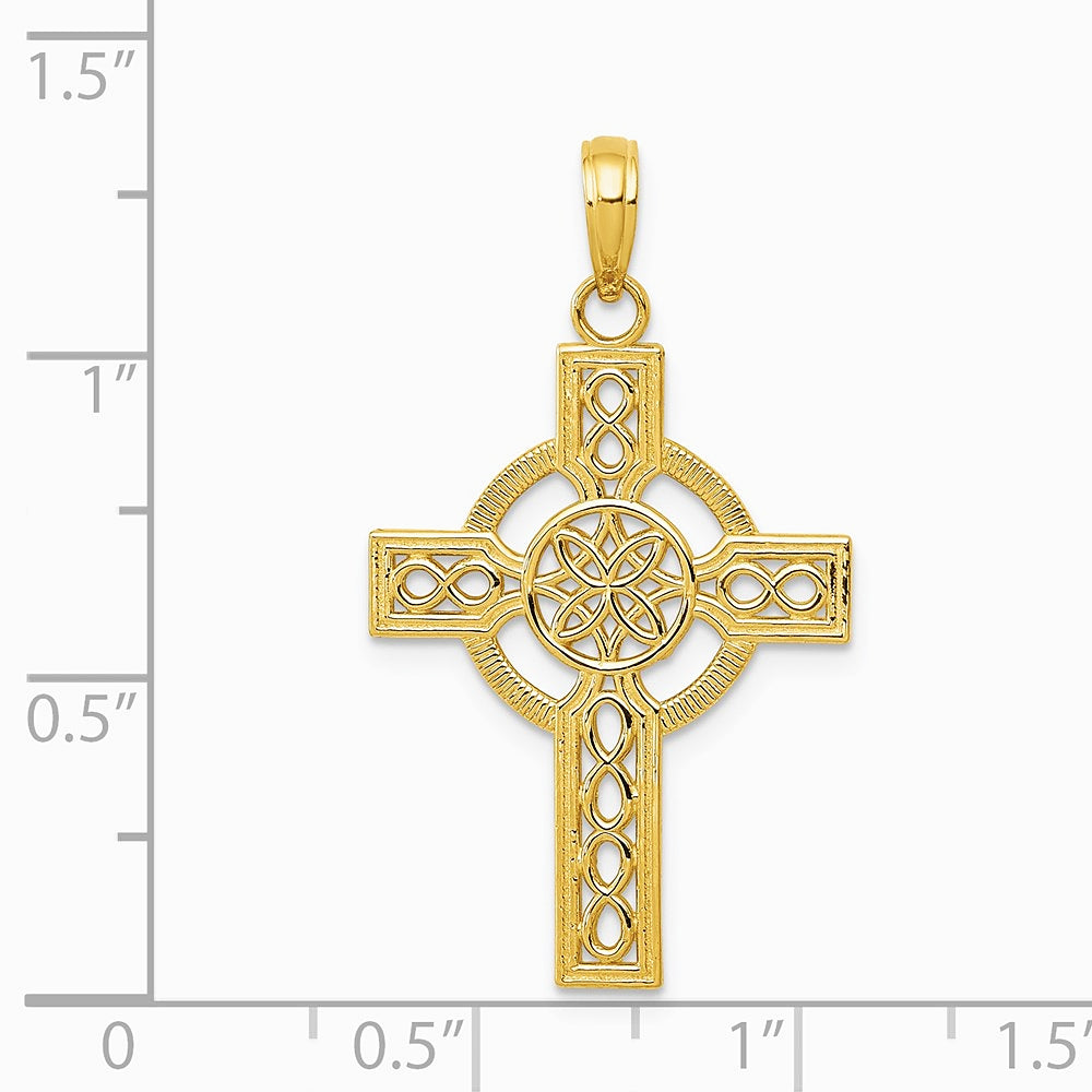 10K / 14K Yellow Gold Diamond-cut Celtic Cross Pendant - Product Photo