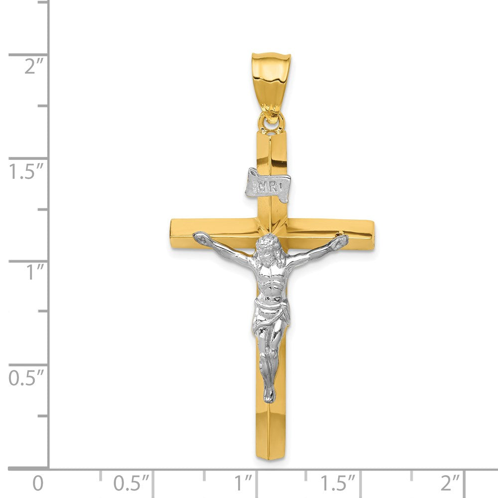 14K Two-tone INRI Hollow Crucifix Pendant - Product Photo