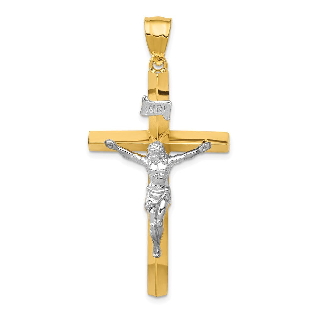 14K Two-tone INRI Hollow Crucifix Pendant