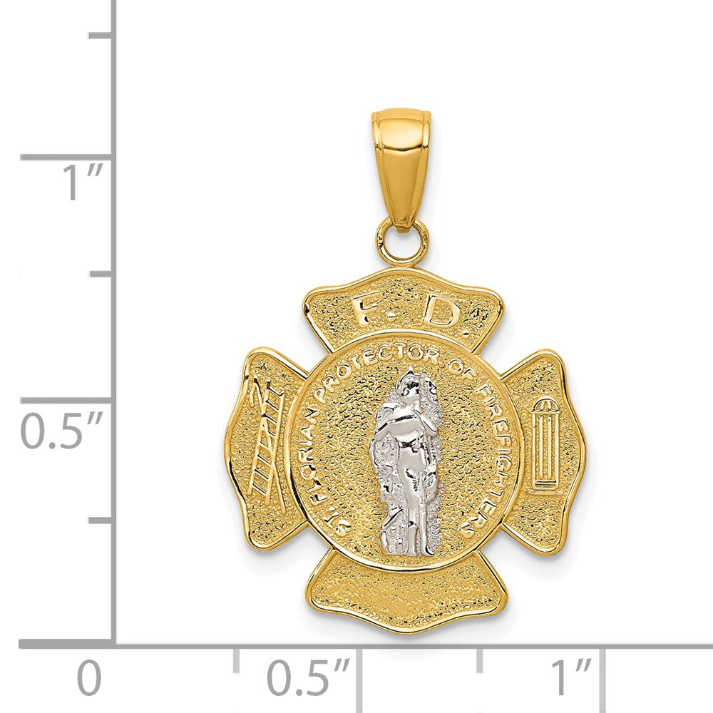 14k Two-tone Saint Florian Medal Pendant - Product Photo