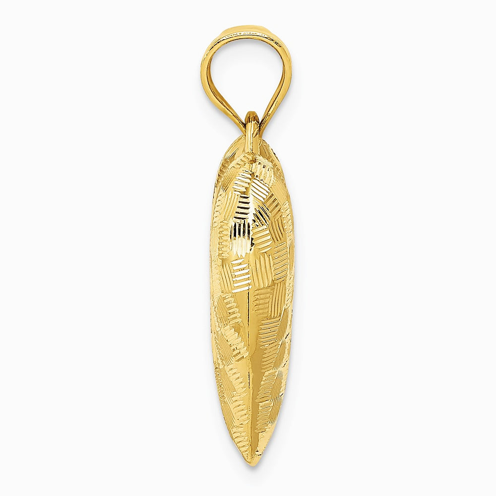 14K Yellow Gold Polished Basket Weave Pattern 3-D Heart Pendant - Product Photo