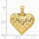 14K Yellow Gold Polished Basket Weave Pattern 3-D Heart Pendant - Product Photo