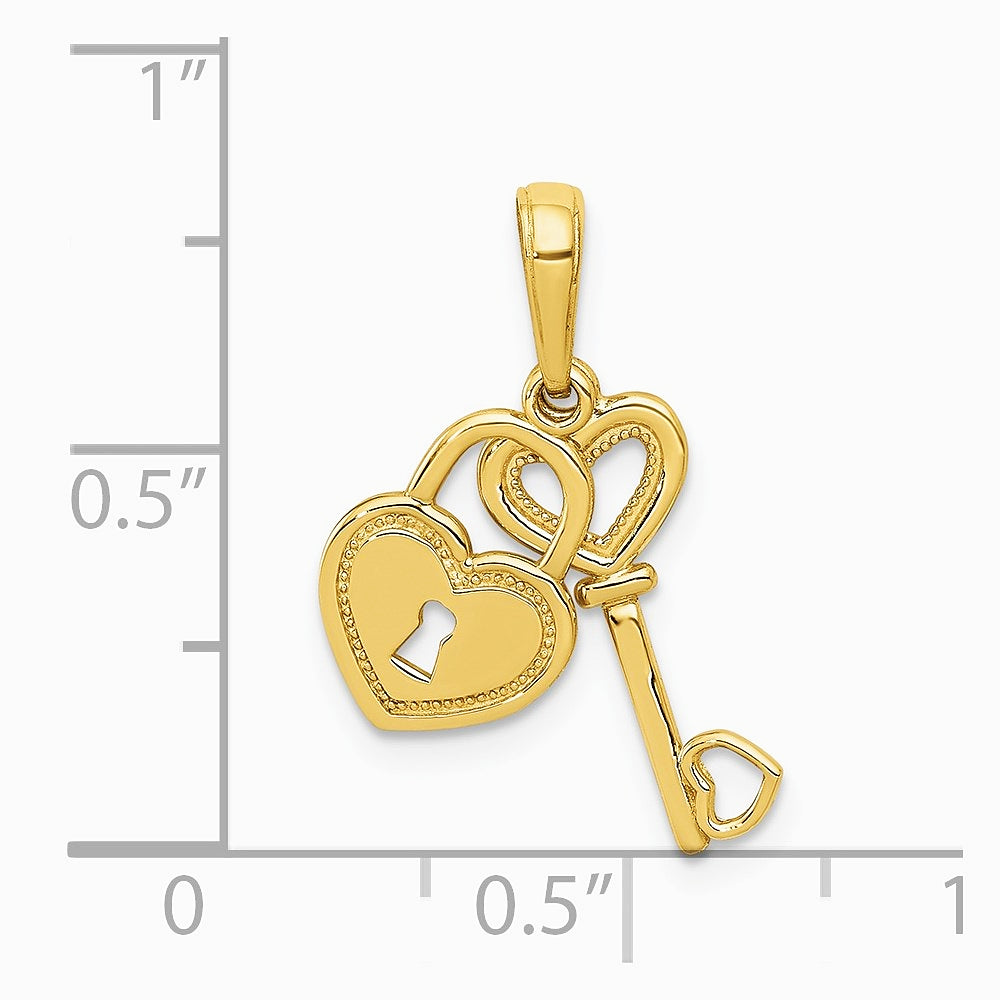 10K / 14K Yellow Gold Polished Heart Key and Heart Lock Charm - Product Photo