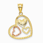 14K Two-tone with White Rhodium Polished Hearts Pendant - Product Photo