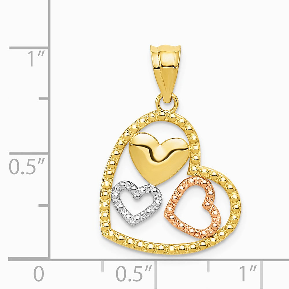 14K Two-tone with White Rhodium Polished Hearts Pendant - Product Photo