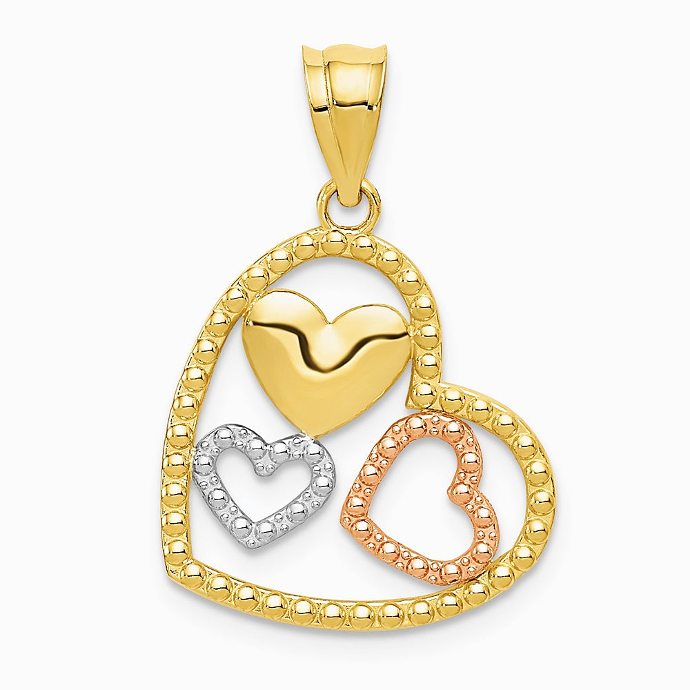 14K Two-tone with White Rhodium Polished Hearts Pendant - Product Photo