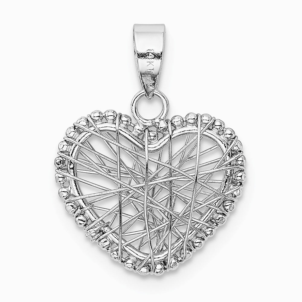 14K White Gold Open Wire Heart Pendant - Product Photo