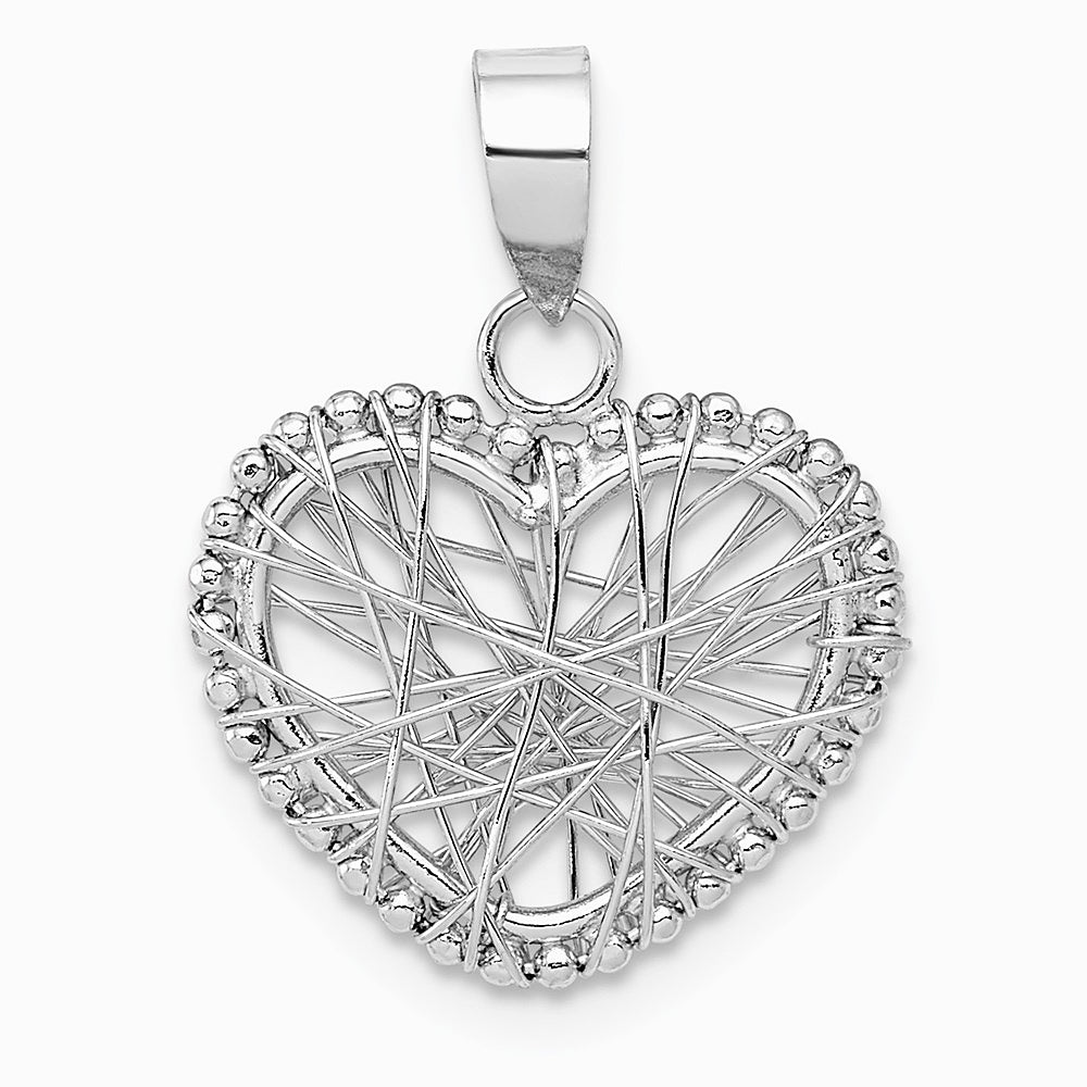 14K White Gold Open Wire Heart Pendant