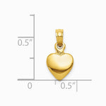 10K / 14K Yellow Gold Polished Solid 3D Heart Pendant - Product Photo