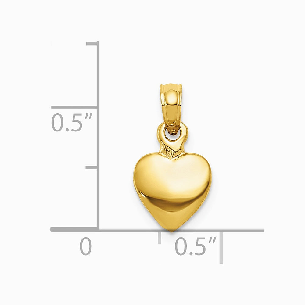 10K / 14K Yellow Gold Polished Solid 3D Heart Pendant - Product Photo