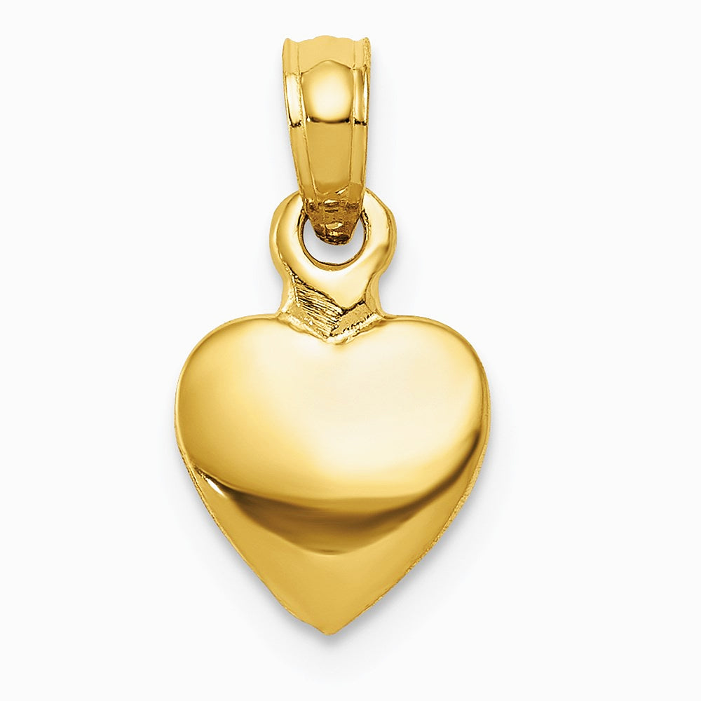 10K / 14K Yellow Gold Polished Solid 3D Heart Pendant - Product Photo