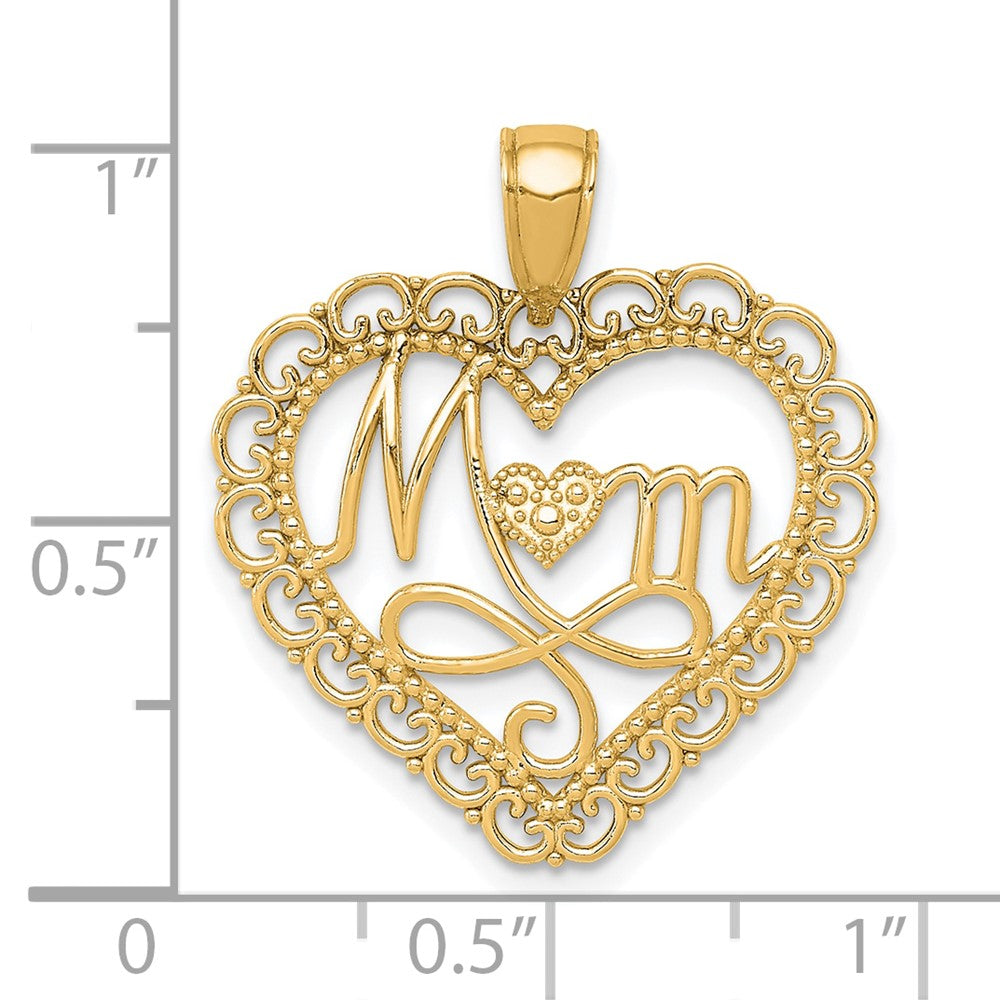 14K Polished MOM Scallop Heart Pendant - Product Photo