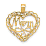 14K Polished MOM Scallop Heart Pendant - Product Photo