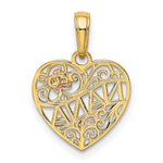 14K Two-tone Polished NANA with Flower on Heart Pendant - Product Photo