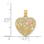 14K Two-tone Polished NANA with Flower on Heart Pendant - Product Photo