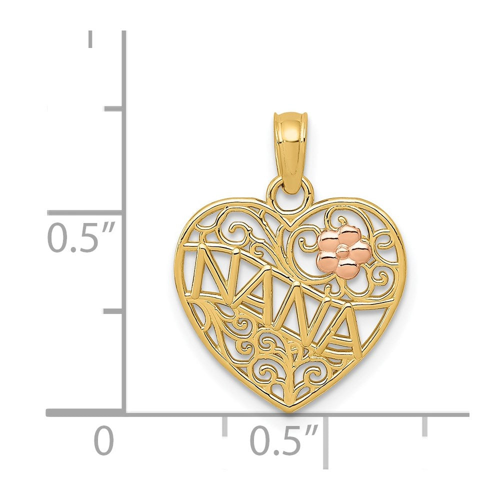 14K Two-tone Polished NANA with Flower on Heart Pendant - Product Photo