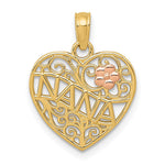 14K Two-tone Polished NANA with Flower on Heart Pendant - Product Photo