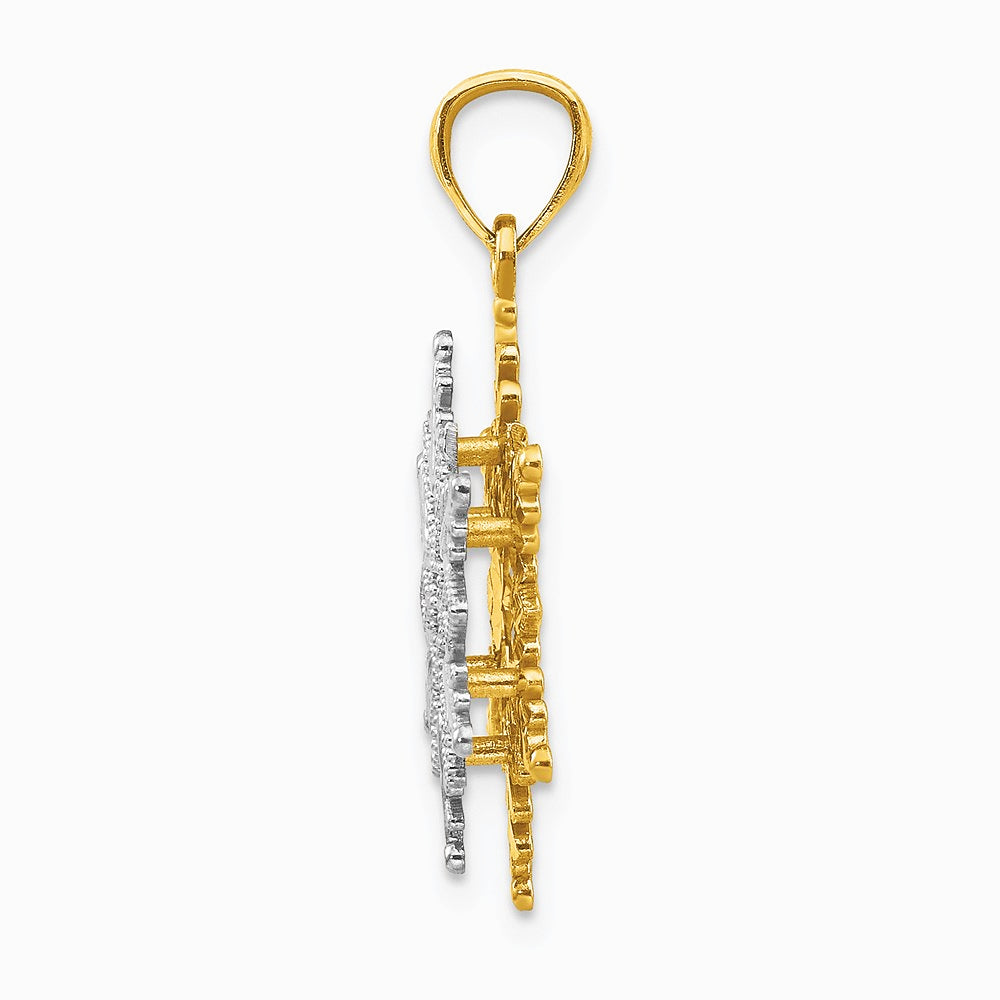 14K Two-tone Polished and Textured 2 Level Snowflake Pendant - Product Photo