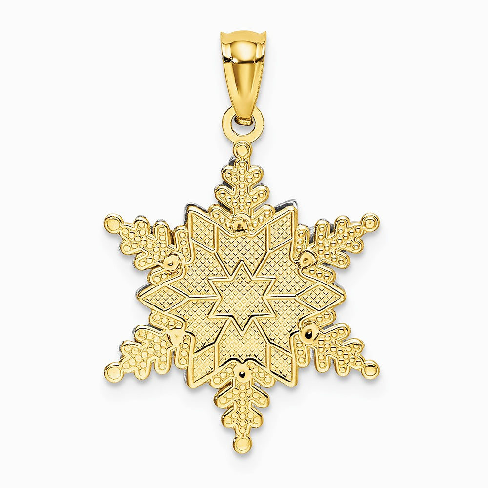 14K Two-tone Polished and Textured 2 Level Snowflake Pendant - Product Photo