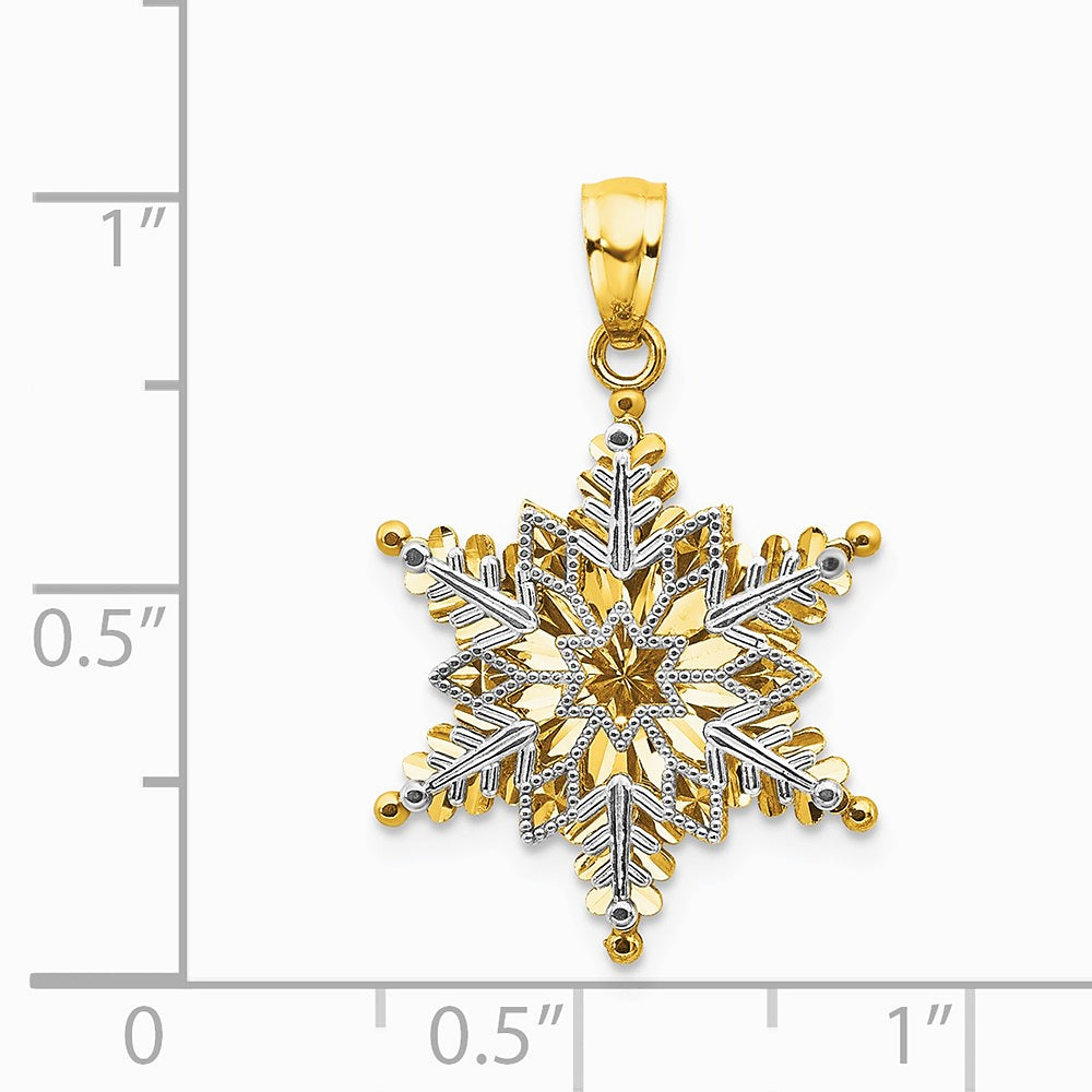 14K Two-tone Polished and Textured 2 Level Snowflake Pendant - Product Photo