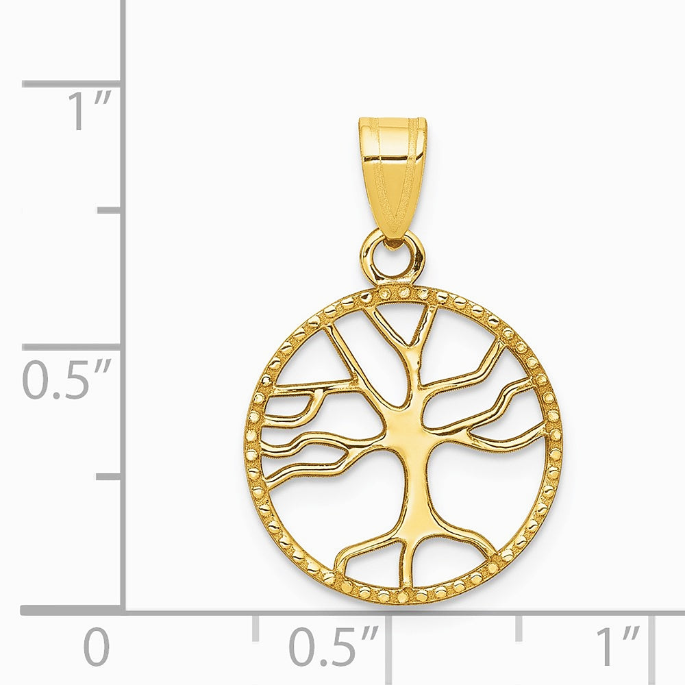 10K / 14K Yellow Gold Gold Polished Small Tree of Life in Round Pendant - Product Photo