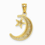 14K Yellow Gold Gold Polished and Textured Moon and Stars Pendant - Product Photo