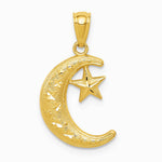 14K Yellow Gold Gold Polished and Textured Moon and Stars Pendant - Product Photo