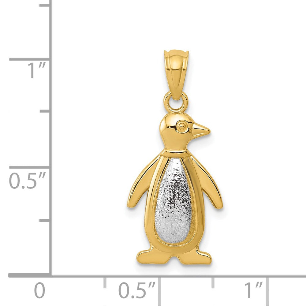 14K Yellow and White Gold Polished/Textured Penguin Pendant - Product Photo