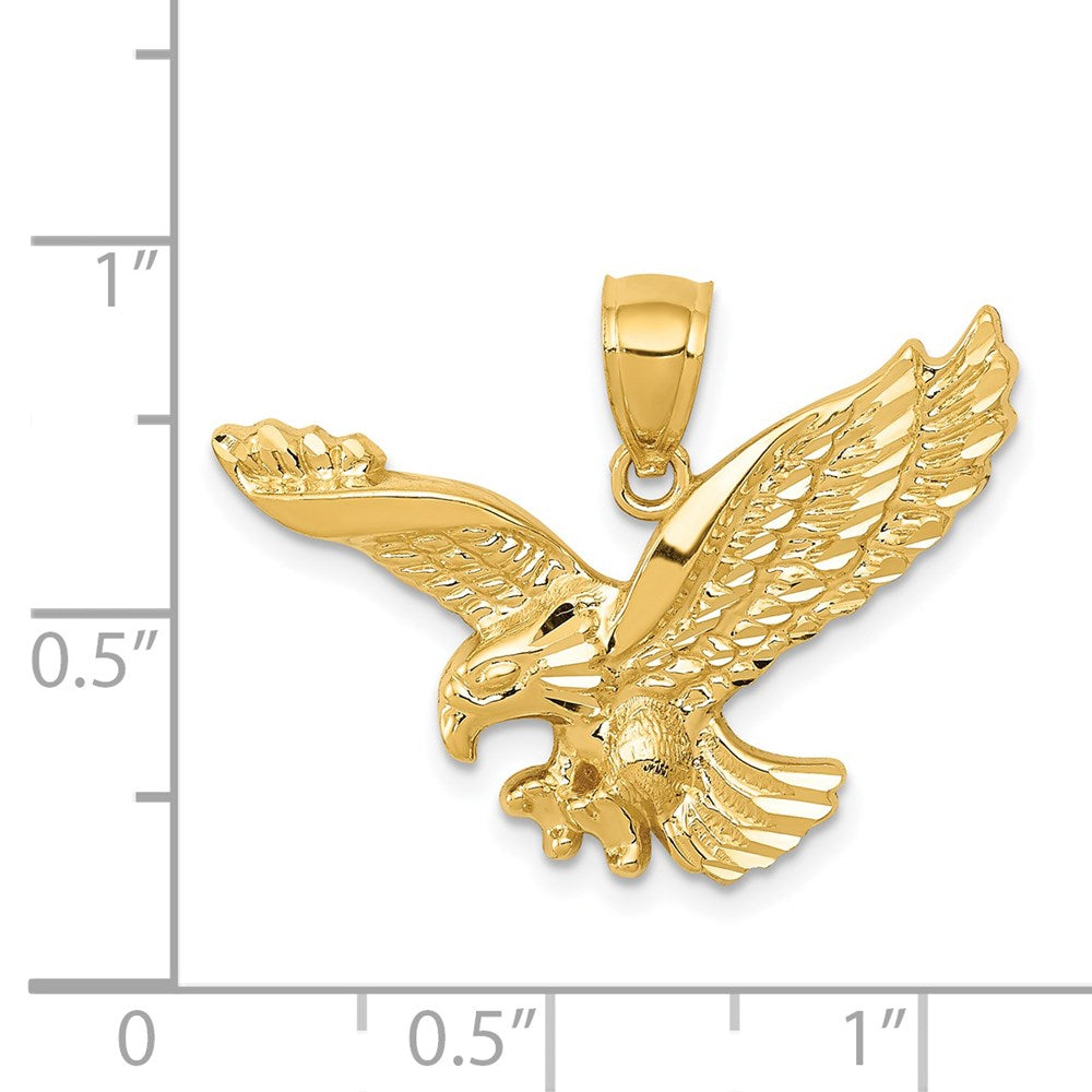 14k Gold Polished and Textured Eagle Pendant - Product Photo