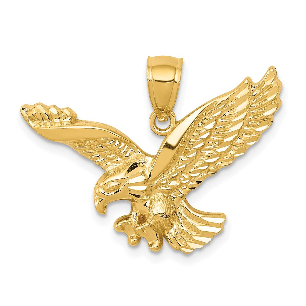 14k Gold Polished and Textured Eagle Pendant - Product Photo