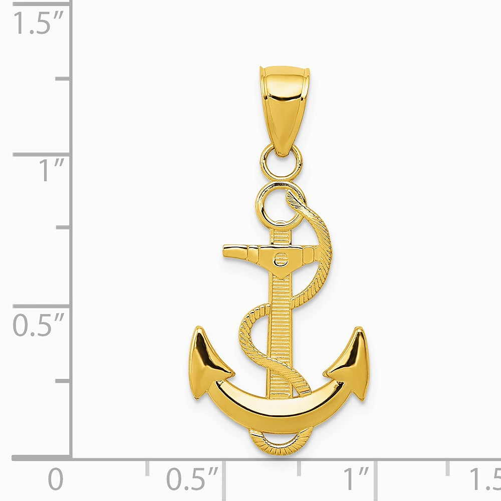 10K / 14K Yellow Gold Polished Anchor with Textured Rope - Product Photo