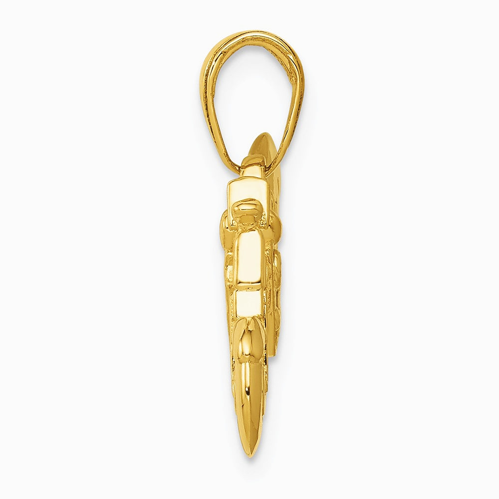 10K / 14K Yellow Gold Gold Polished Textured 3-D Motorcycle Pendant - Product Photo