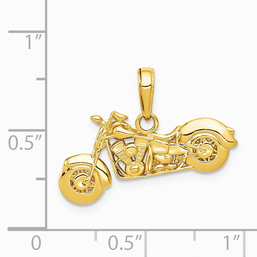10K / 14K Yellow Gold Gold Polished Textured 3-D Motorcycle Pendant - Product Photo